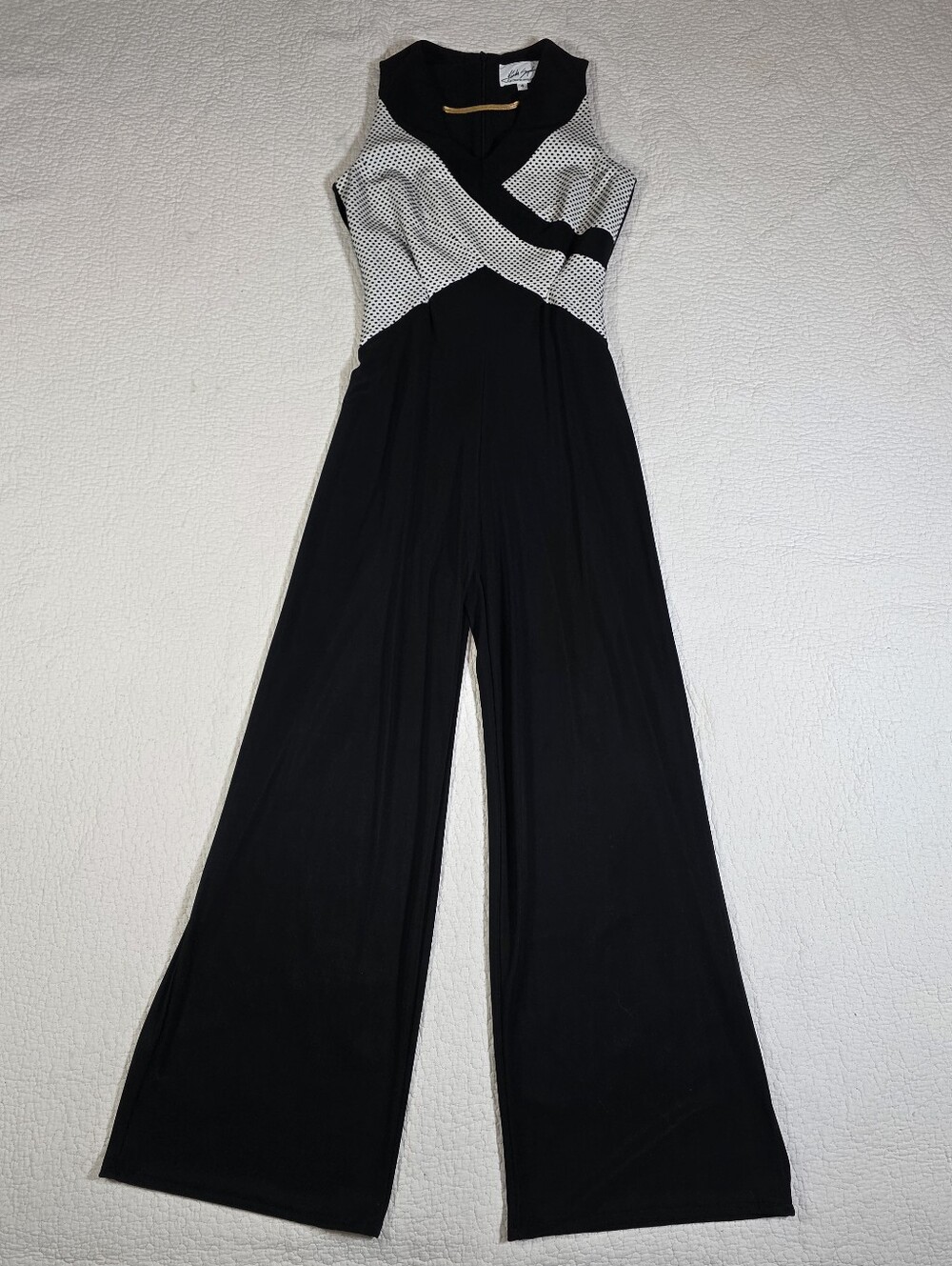 Vintage Linda Segal Black & White Sleeveless Wide-Leg Jumpsuit
